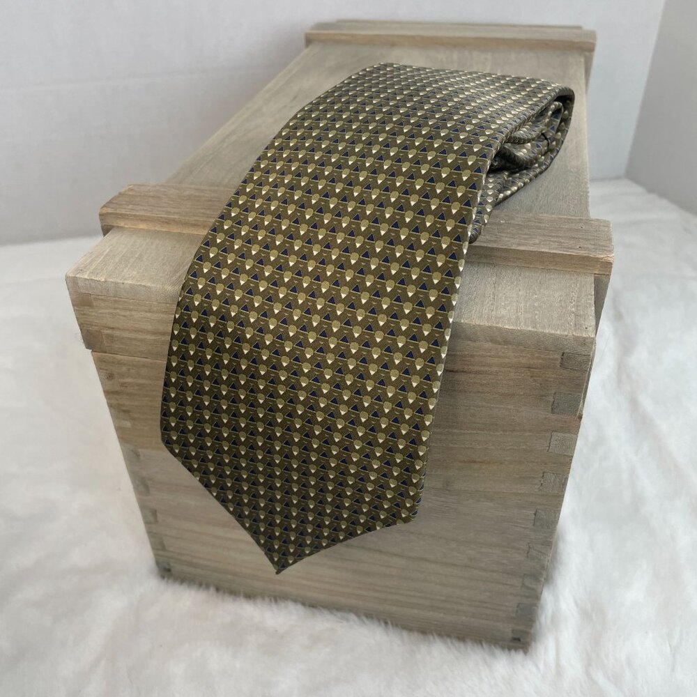 Peter Thomas By Superba 100% Silk Necktie Geometric Olive & Navy Mens Tie NWT